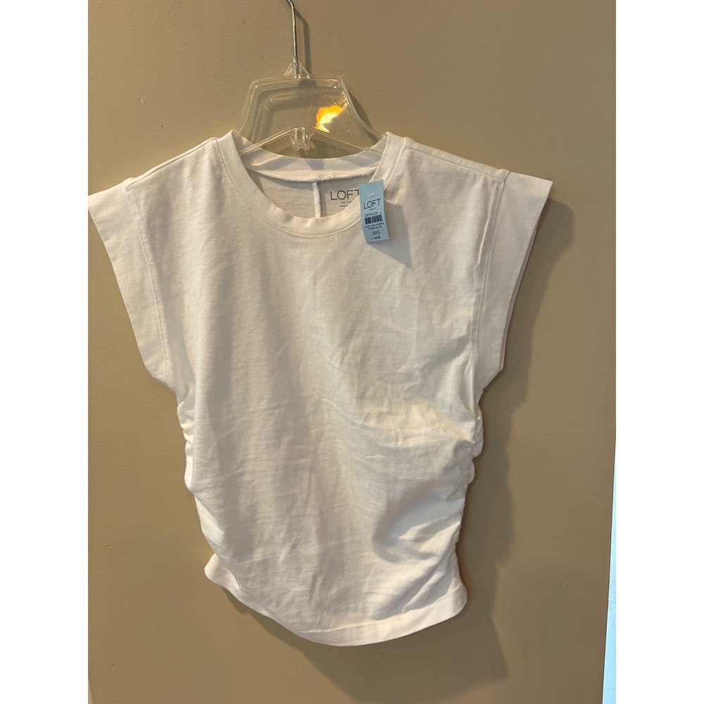 Loft Outlet White Ruched Muscle Tee Sleeveless Crew Neck Top XXS NEW